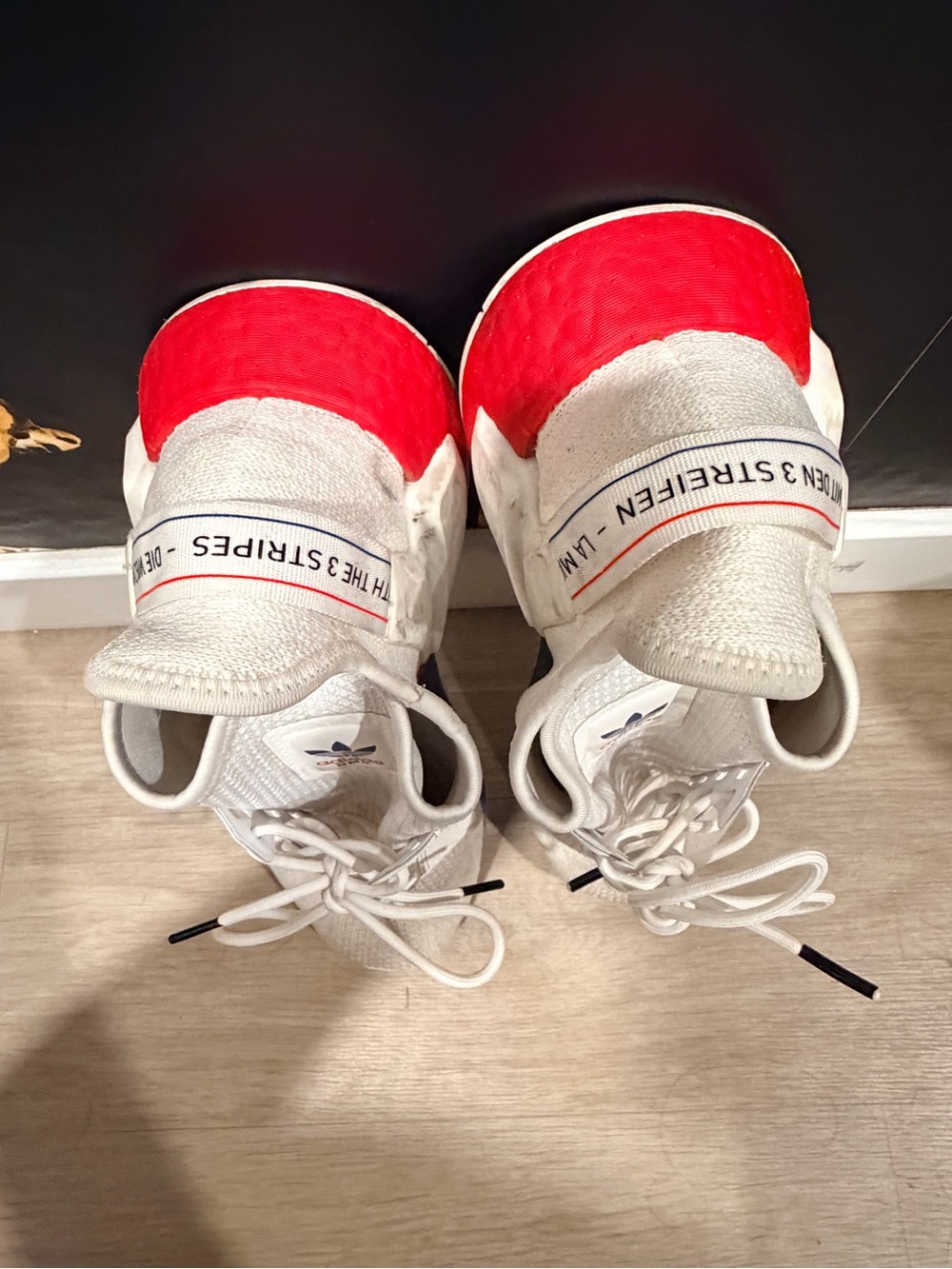 adidas NMD R1 V2 white lush White Low-Top Sneakers with Blue & Red Accents size - Picture 12 of 13